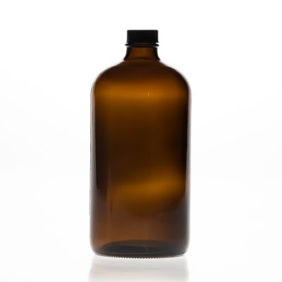 Designer 1000ml 1l Round Amber Pharmaceutical Packaging Glass Boston Bottle with Screw Cap