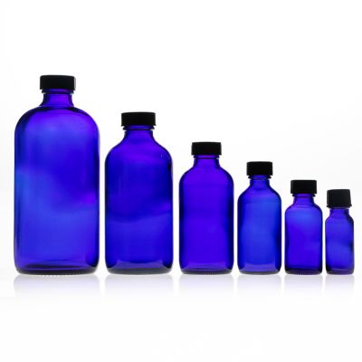 Manufacturer Wholesale 500 ml Pharmaceutical Packaging 17 oz Cobalt Blue Boston Round Glass Bottle