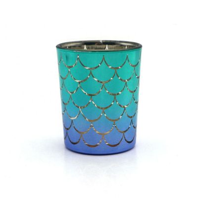 Fish scale round small colored glass tea light candle holder for decoration