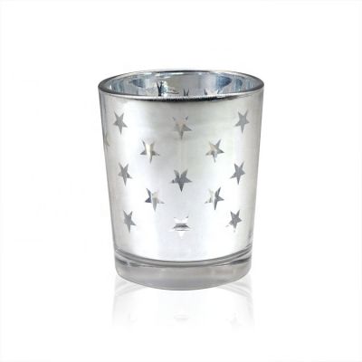 Electroplating Star Pattern silver glass cylinder Tea Light Candle Holder