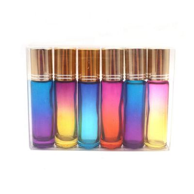 10ml Glass Essential oil Gradient Color Roll On Bottle With Gold Aluminum Cap