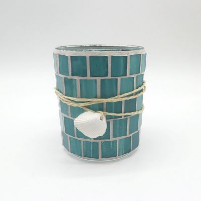 200ml Ocen Blue Mosaic Glass Votive Tealight Candle Holder