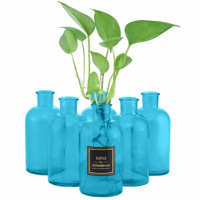 250ml round storage jar Cylinder Rustic Glass Bottle Vase Blue for Flowers