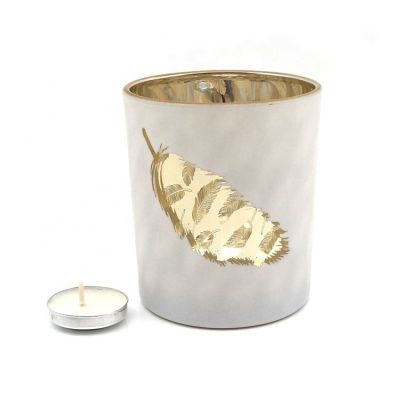 6oz White Frosted Matte leaf pattern decorative glass votive candle holder 