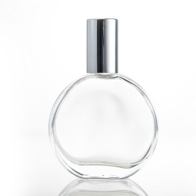 Flat Round 50ml Small Perfume Glass Bottle With Spray Lid 