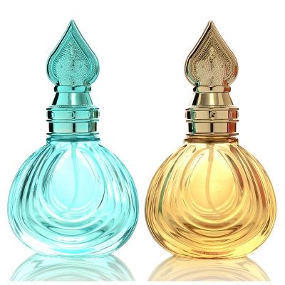 Custom Made Art Creative Colorful Fancy Exotic Arabic Style Flat Shaped Perfume Glass Bottle