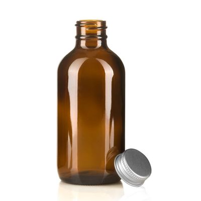 Cosmetic Packaging 4oz 120ml Amber Boston Round Glass Bottle with GPI 28-400 Aluminium Cap