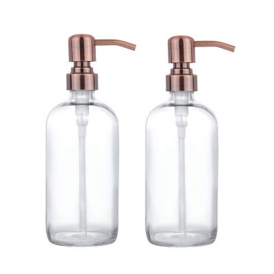 500ml Clear Boston Round Lotion Bottle with Oil Bronze Stainless Steel Pump 