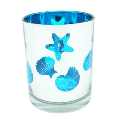 6.5oz candle glass jars ocean blue exterior laser cut silver interior tea light candle holders