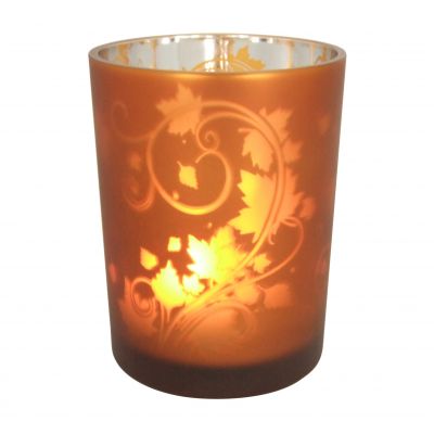 9oz decorative laser cut orange frosted glass candle holders and unique candle jars for candle making