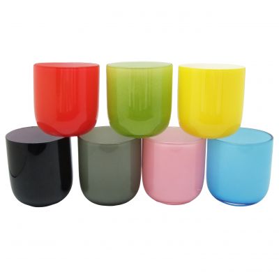 hand made 8oz colored glass candle jars with lid hand blown wholesale color glass cups