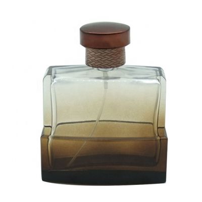 gradient color spray square rectangular high quality amber color glass perfume bottles 100 ml with pumps and caps