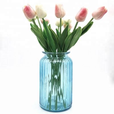 Blue Coated Round Glass Flower Vase 