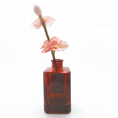 Red Color Square Reed Diffuser Glass Bottle Perfume Bottle 