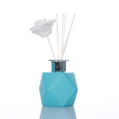 Room Decorative 200ml 7oz Polyhedral Shaped Empty Bottles Blue Glass Perfume Air Diffuser Bottle 