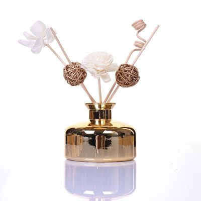 Home Decoration Luxury New Design Round Air Freshener Glass Reed Diffuser Bottle 