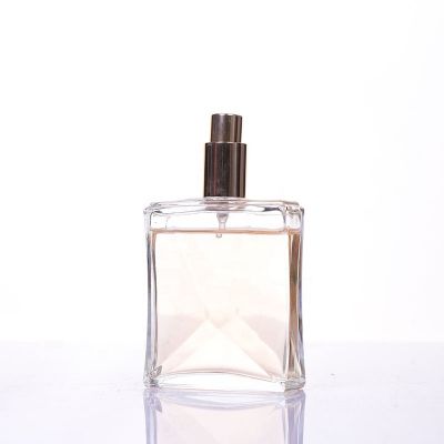 Wholesale luxury 100ml clear empty square shaped glass spray perfume bottle