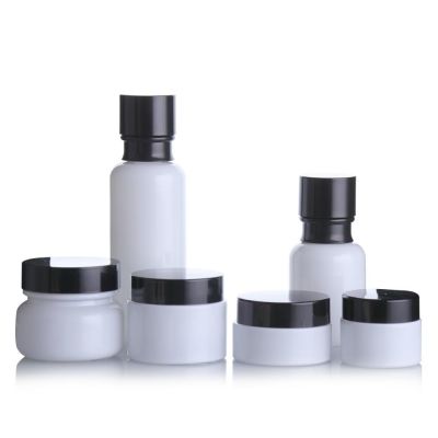 50ml 110ml Empty Refillable Frosted White Glass Cosmetic Pump Bottle Makeup Cream Jar Wood Grain Lid Glass Lotion Bottle 