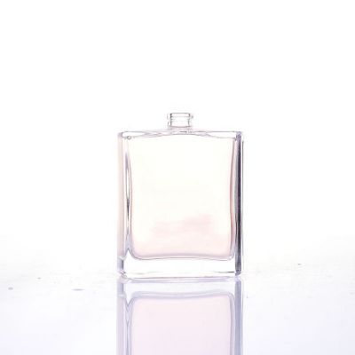 Flat Square Shape 100ml Perfume Glass Bottle with Crimp Sprayer 