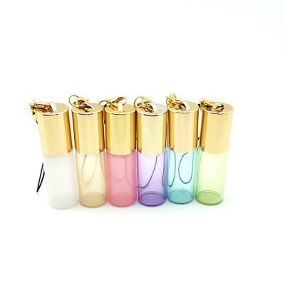 DIY empty six color pearlescent 5ml customized cosmetic glass roller on ball bottle with hanging cap 