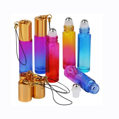 Empty Gradient Color Cylindrical Roller Bottle Essential Oil Bottle Steel Ball Perfume Bottle 