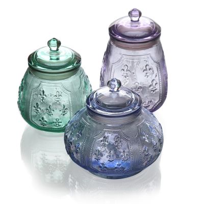 700ml 750ml 800ml Color vintage floating carving flower glass sealed jar with lid candy food storage jar wholesale 