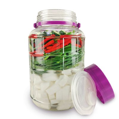 Big capacity 2L 3L Round Kitchen Household Daily Pickle Rice Glass Jar with Handle and Lid 