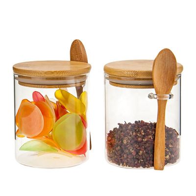 Kitchen glass jar bottles wholesale glass jar with spoon and cork 
