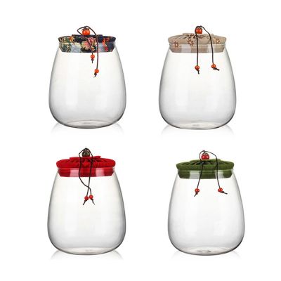 Korean Style Handmade Transparent Borosilicate Glass Sealable Storage Jar Soft Wooden Lid