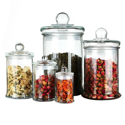 Lead-free clear glass tea dried fruit storage jar portable household round straight moisture-proof sealed jar with lid 