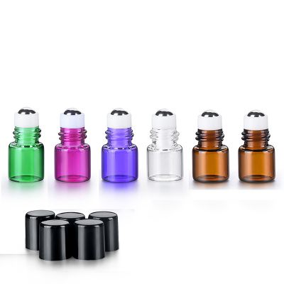 1ml Mini small colorful roll on essential oil perfume glass bottle with stainless steel roller wholesale 