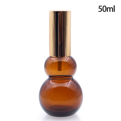 50ml double gourd shape amber empty glass essential oil bottle with mist spray