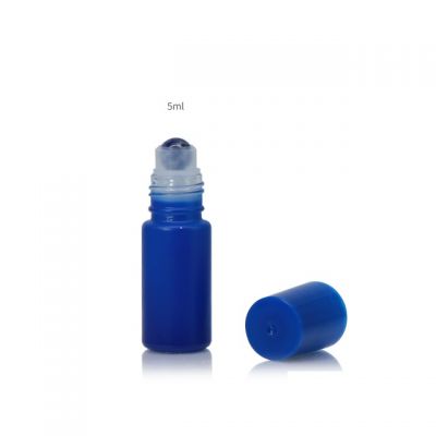 5ml blue matte glass roll on bottle with gemstone roller ball 