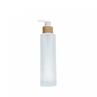 100ml clear frosted thin cosmetic empty bottle lotion serum bamboo glass bottle with custom logo printed 
