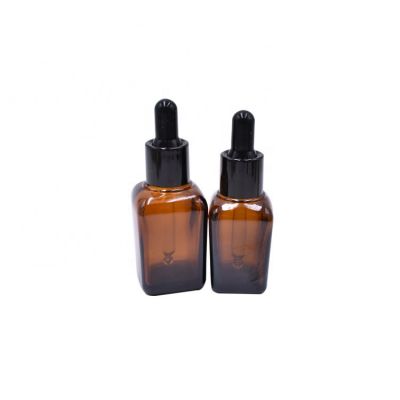 custom package black plastic dropper cap square shape 30ml 35ml brown glass essential oil bottle for e liquid 