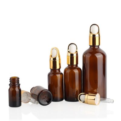 10ml amber essential oil glass bottle with gold dropper 