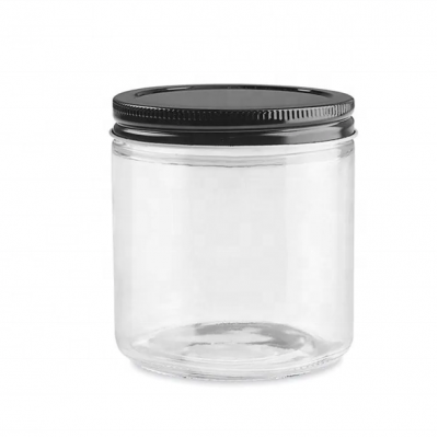 Wide Mouth Clear Straight Sided Storage Bottle 16OZ Glass Jar with Metal Lid