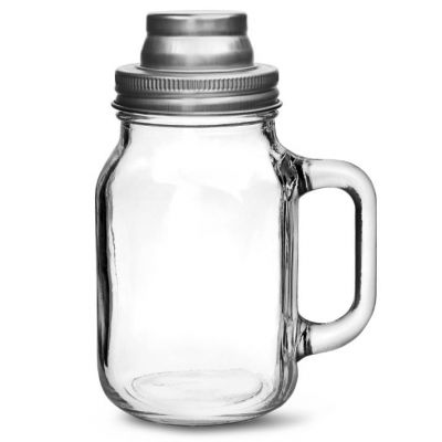 Glass With Stainless Steel Lid And Silicon Ring Whiskey Cocktail Mason Jar Shaker 