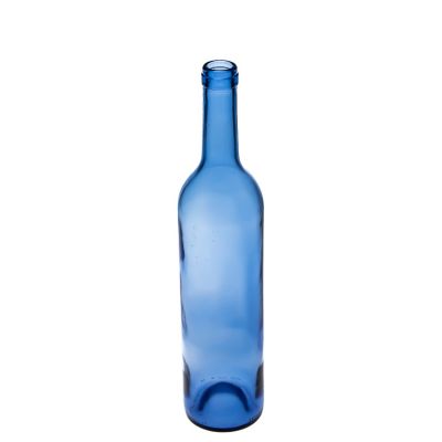 750 ml Glass Bordeaux Bottle Blue Glass Red Wine Bottle with Wooden Cork Stopper 