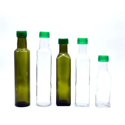 Wholesale 250ml clear amber dark green olive oil glass bottle round cooking oil empty bottle 