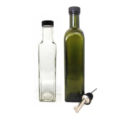 Commercial Use 250ml Square Shape Dark Green Olive Oil Glass Bottle 