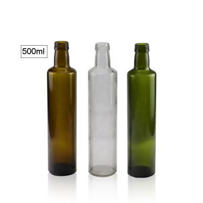 Wholesale 500ml Clear Amber Dark Green Olive Oil Glass Bottle Round Cooking Oil Empty Bottle 