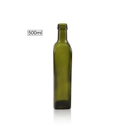 Hot Sale 500ml Empty Square Dark Green Glass Olive Oil Bottles /Cooking Oil Glass Bottle 