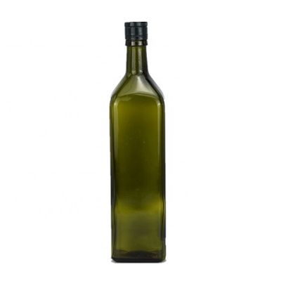 Hot sale 750ml square shape dark green olive oil glass bottle 