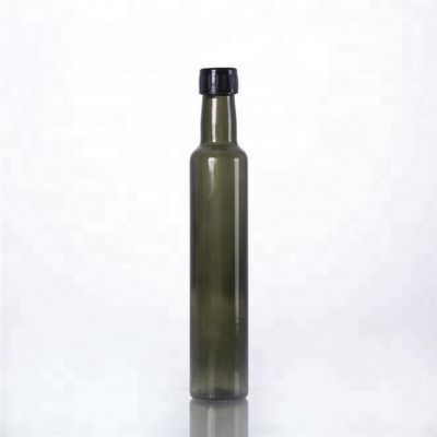 250ML round shape glass vinegar marasca bottle olive oil packaging high quality with black plastic cap 