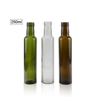 Wholesale 250ml Clear Amber Dark Green Olive Oil Glass Bottle Round Cooking Oil Empty Bottle 