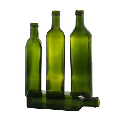 100 ML 250 ML 500 ML 750 ML 1000 ML Eco-Friendly Dark Green Square Glass Bottle For Olive Oil With Aluminum Screw Cap 