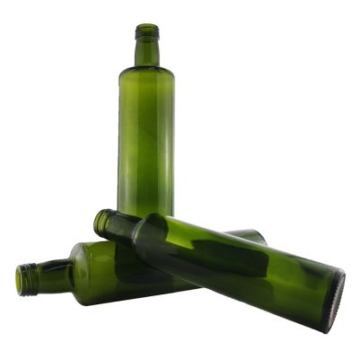 In Stocked Dark Green Round 250 ML 500 ML 750 ML Cooking Oil Glass Bottle For Olive Oil With Aluminum Screw Cap 