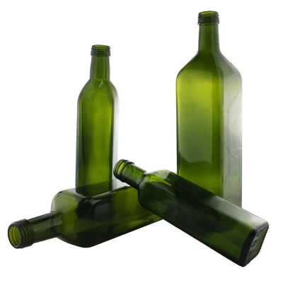 Factory Dark Green 100 ML 250 ML 500 ML 750 ML 1000 ML Square Glass Bottle For Olive Oil With Plastic Screw Cap 