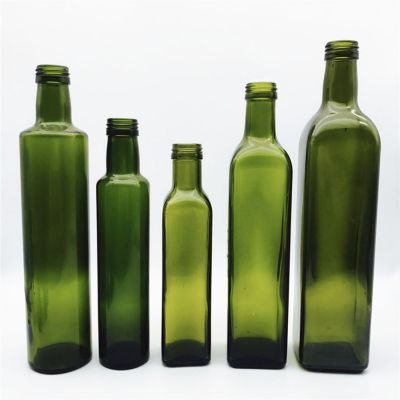 hot sale durable 750ml antique dark green square glass stocked cooking olive oil bottles 